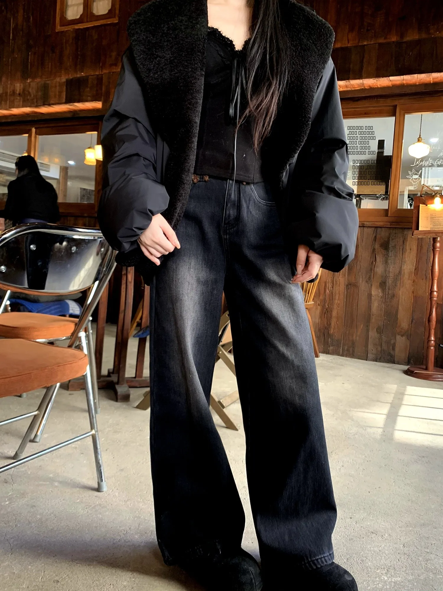 

Джинсы Bla Fce с широкими штанинами на подкладке, с высокой талией, свободные, повседневные, прямые брюки, универсальные, осенне-зимние, женские джинсовые брюки