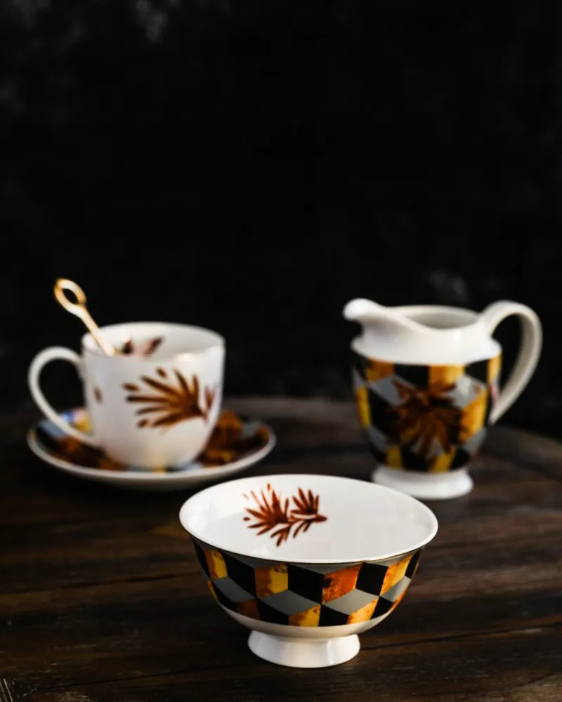 24k gold-plated low bone porcelain tableware cups and plates