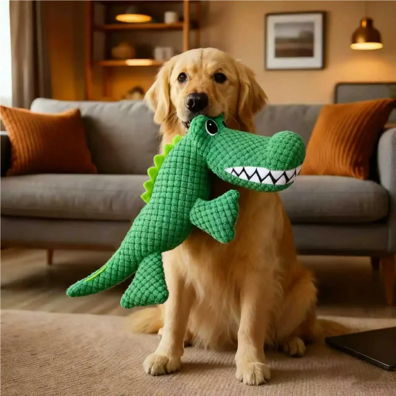 

Pet Chew-Resistant Plush Interactive Toy with Sound, Dinosaur Shape, Crocodile, Suitable for Large, Medium, and Small Pets Lik