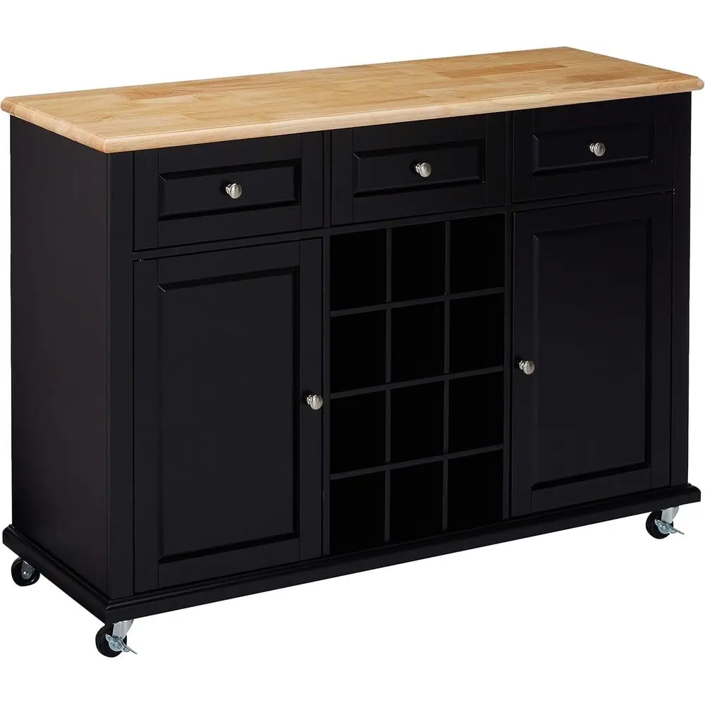 

Black Console Buffet Server with Storage, Wine Rack Sidard Style
