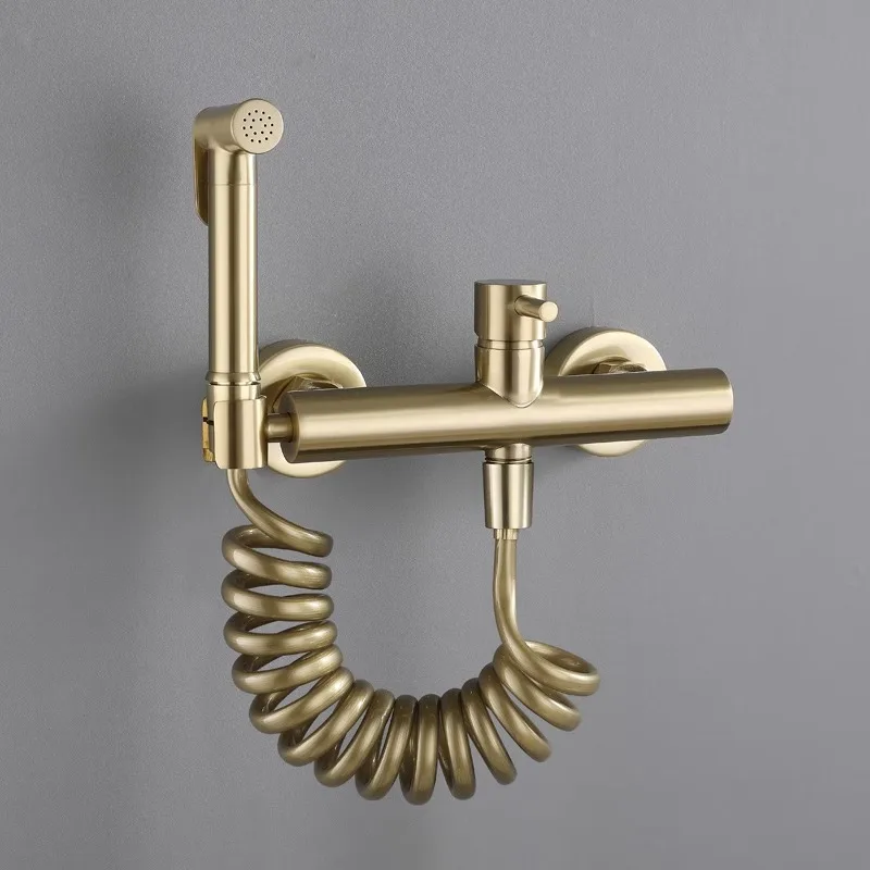 

Биде для домашнего использования, набор для горячей и холодной воды с смесителем-распылителем под давлением для ванной комнаты, отеля, Золотая простая насадка для душа