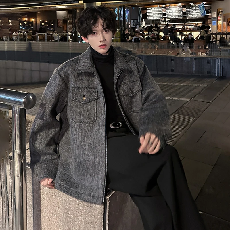 Luzhen 2025 novos bolsos da moda decorar cor sólida velo jaqueta casual masculino bonito de alta qualidade solto roupas masculinas jy5294