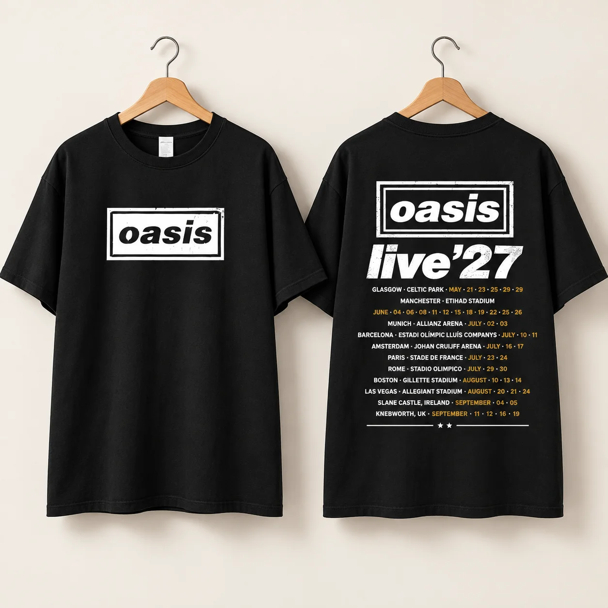 Oasis Live '27 Merch Front Back Print Noel Liam Brothers Portrait Unisex Pullover 2026 New T-shirt Rock Music Fan Gift Ins Y2k