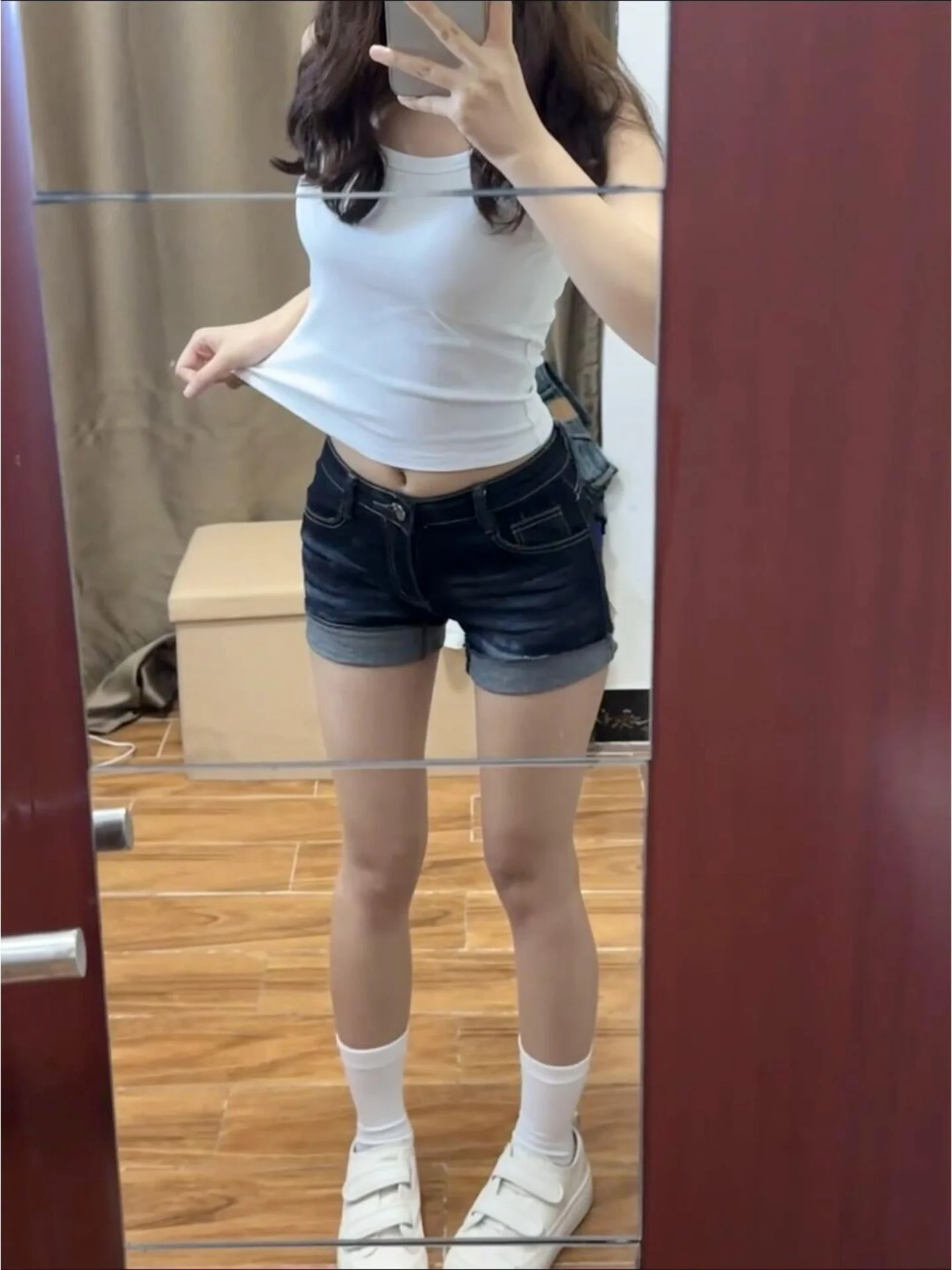 

Sexy Tight Fit High Waist Denim Shorts Women's Summer New Style Hot Pants Lazy Design Butt Covering Trendy for plus Size MM