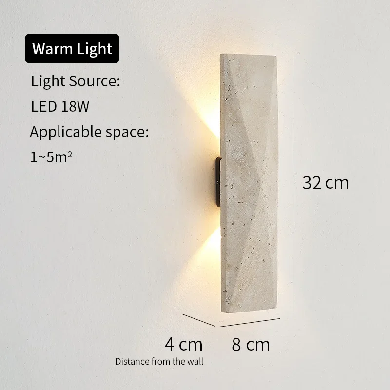 Outdoor Wall Lamp Yellow Travertine Stone Japanese Style Wall Lights Living Room Bedside Bedroom Decoration LED Light Fixtures