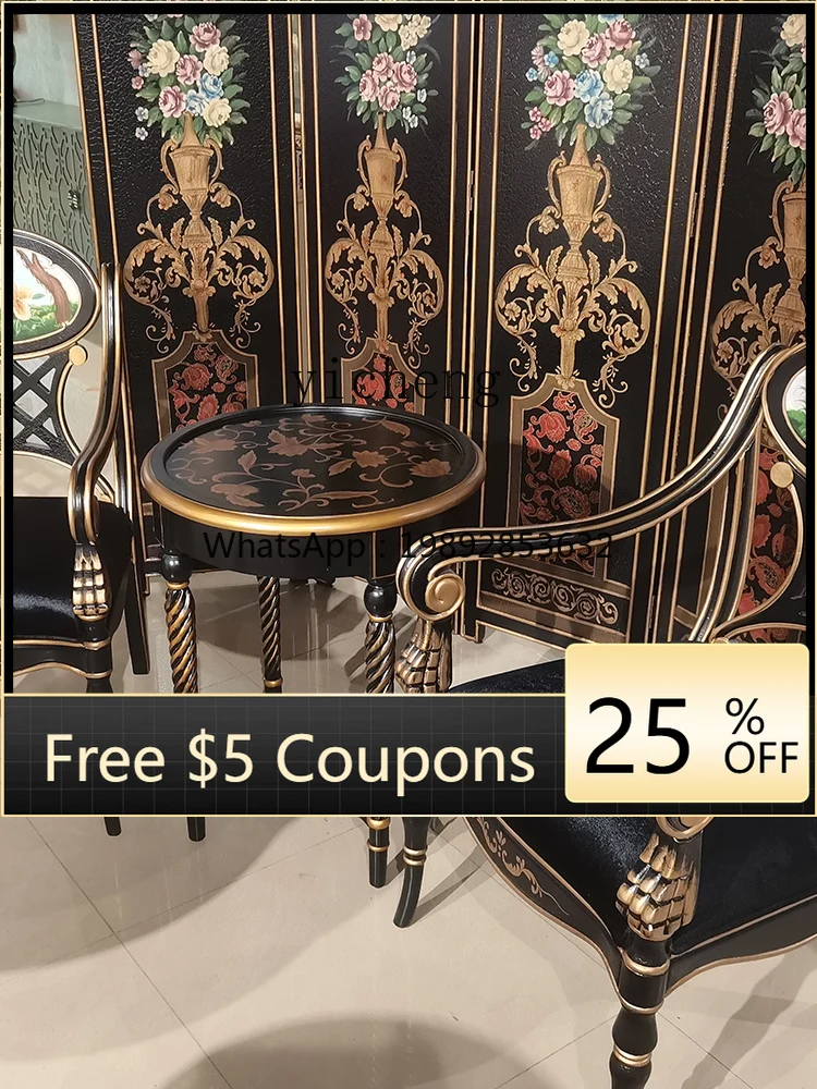 

Small Round Table French Country Sofa Side Table Vintage Style Solid Wood Corner Painted Retro Small Coffee Table