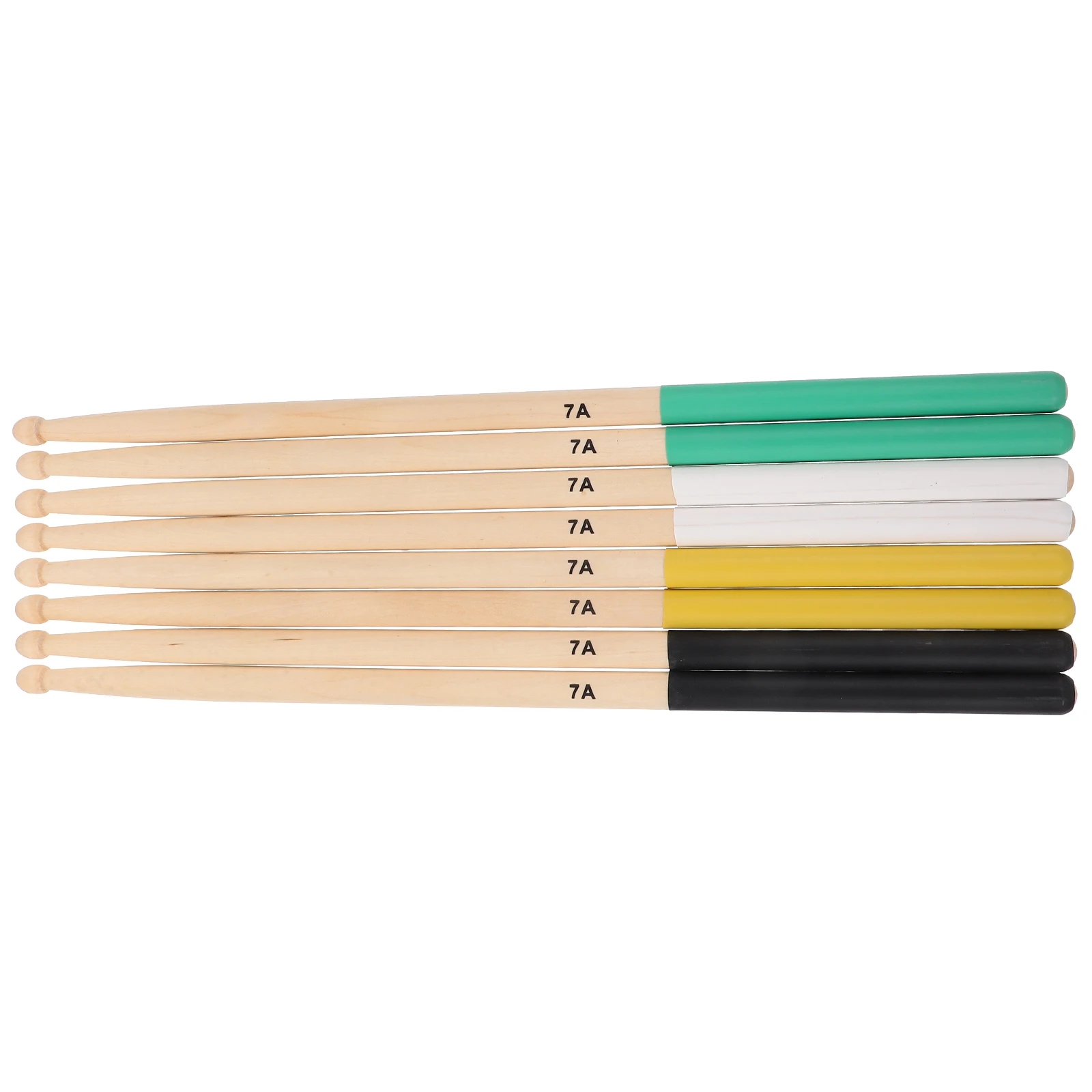 

4 Pairs Maple Drumsticks Non-slip 7A White Black Yellow Green Practice Sticks Adults Percussion Accessories Wooden Smooth