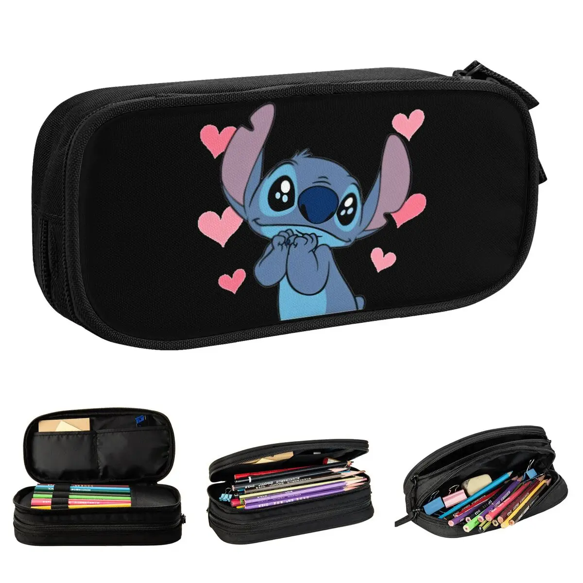 Lilo & Stitch Love Star Eye Estojo de lápis de desenho animado Caixa de caneta Bolsa Menina Menino Grande capacidade Material escolar Bolsa de lápis com zíper Papelaria