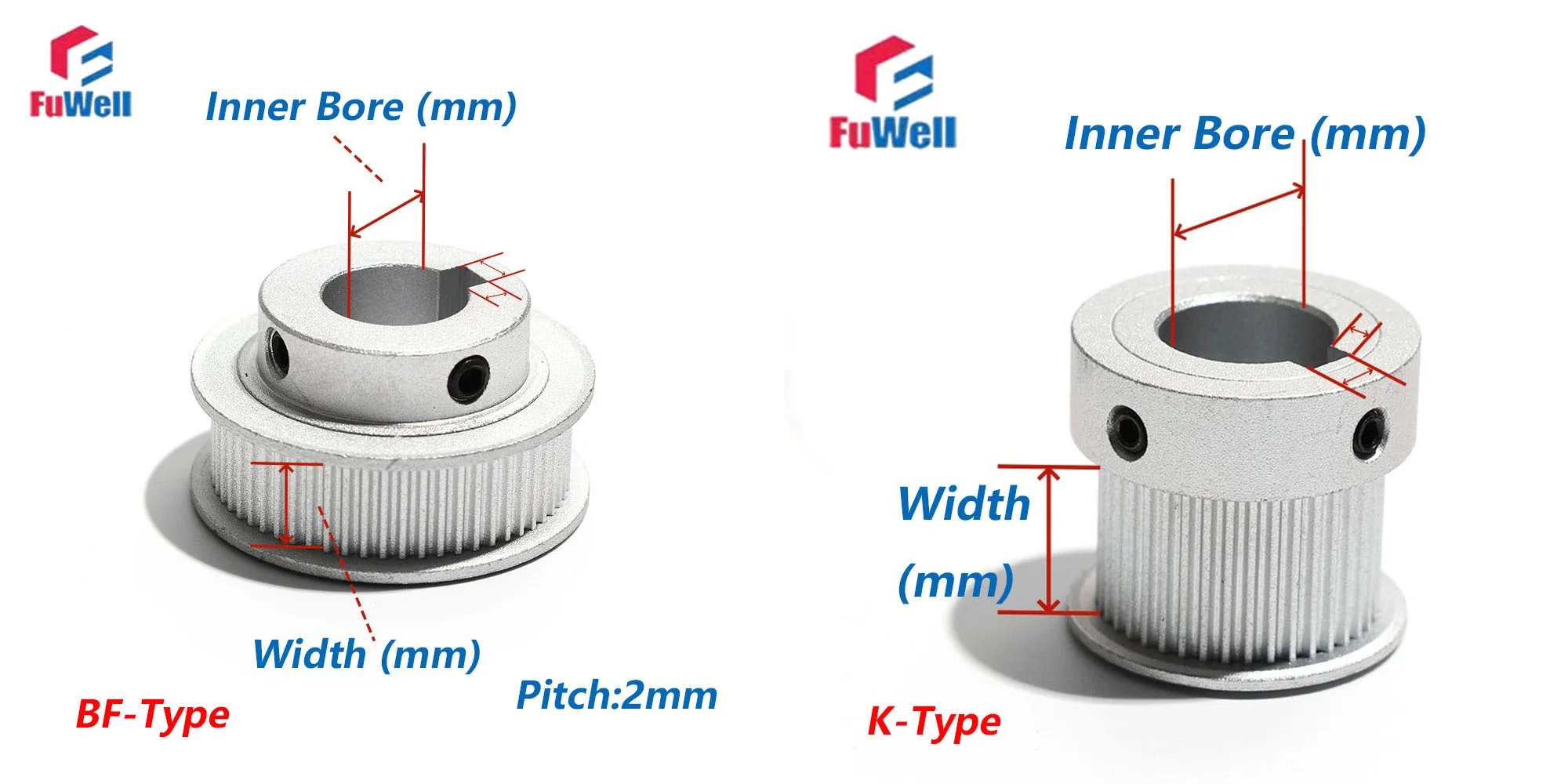 FuWell S2M BF/K Type Timing Belt Pulley Aluminum Alloy 22/24/25/26/28/30/32/34/35/36/38T Teeth Width 7/11mm Synchronous Wheels