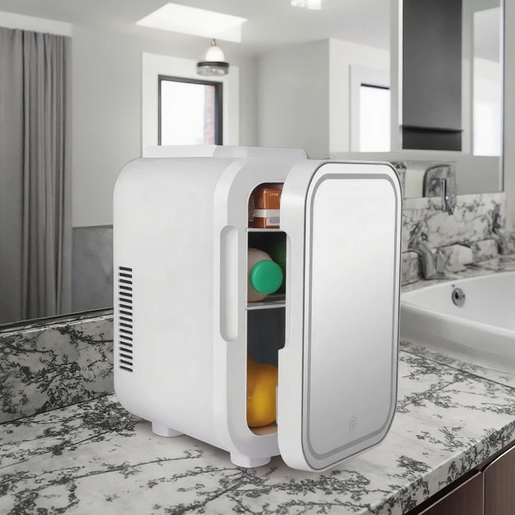 ثلاجة صغيرة لمستحضرات التجميل سعة 8 لتر مع ضوء LED، تيار مستمر، تستخدم في مبرد السيارة المحمول والثلاجة لتخزين المرآة