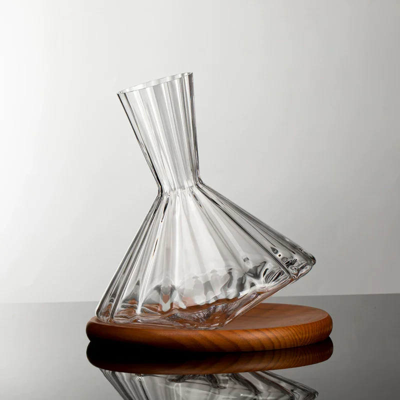 Crystal Glass Decanter Gift 360 Rotating Tumbler Wine Separator Champagne Whisky Wine Bottle For Family Bar With wood pallet