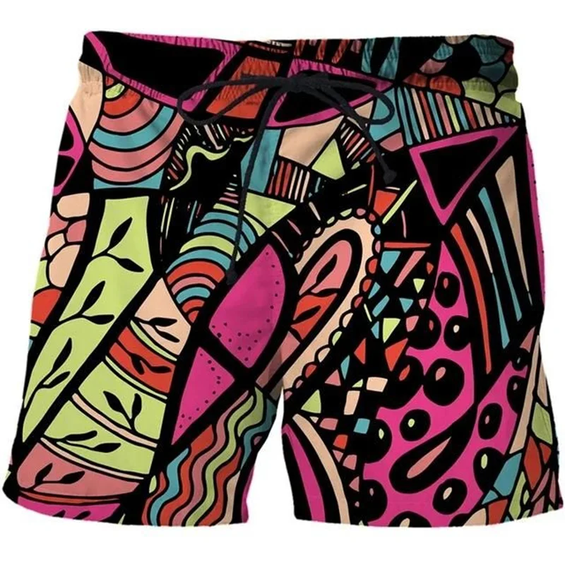 Calções de praia coloridos geométricos 3D masculinos, calção de banho, calças curtas extragrandes, maiô casual, shorts de surf esportivo, verão