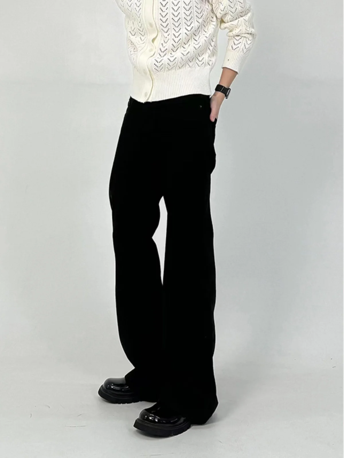 

Cleanfit American High Street Denim Jeans Black Casual Pants Straight Leg Micro Flare Vibe for Men And Women