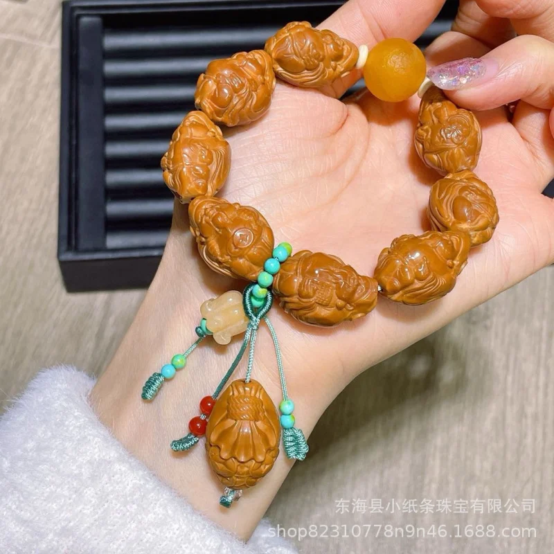 Piedra de oliva Dios de la riqueza ágata antigua pulsera de raíz de Bodhi joyería de moda