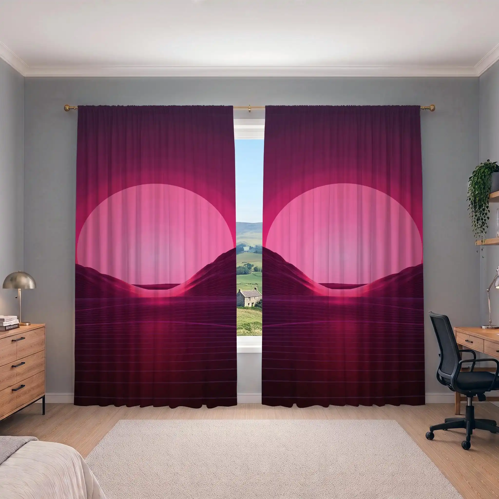 Vibrant Sunset Landscape Curtain Panels for Living Room Bedroom Home Decor Window Treatment