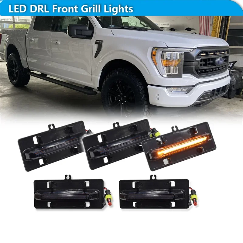 

Для Ford F150 XL XLT Sport 2021 2022 2023 Автомобильная передняя решетка сетчатого света с жгутами проводов в сборе 5 шт. Янтарный/белый/красный светодиод