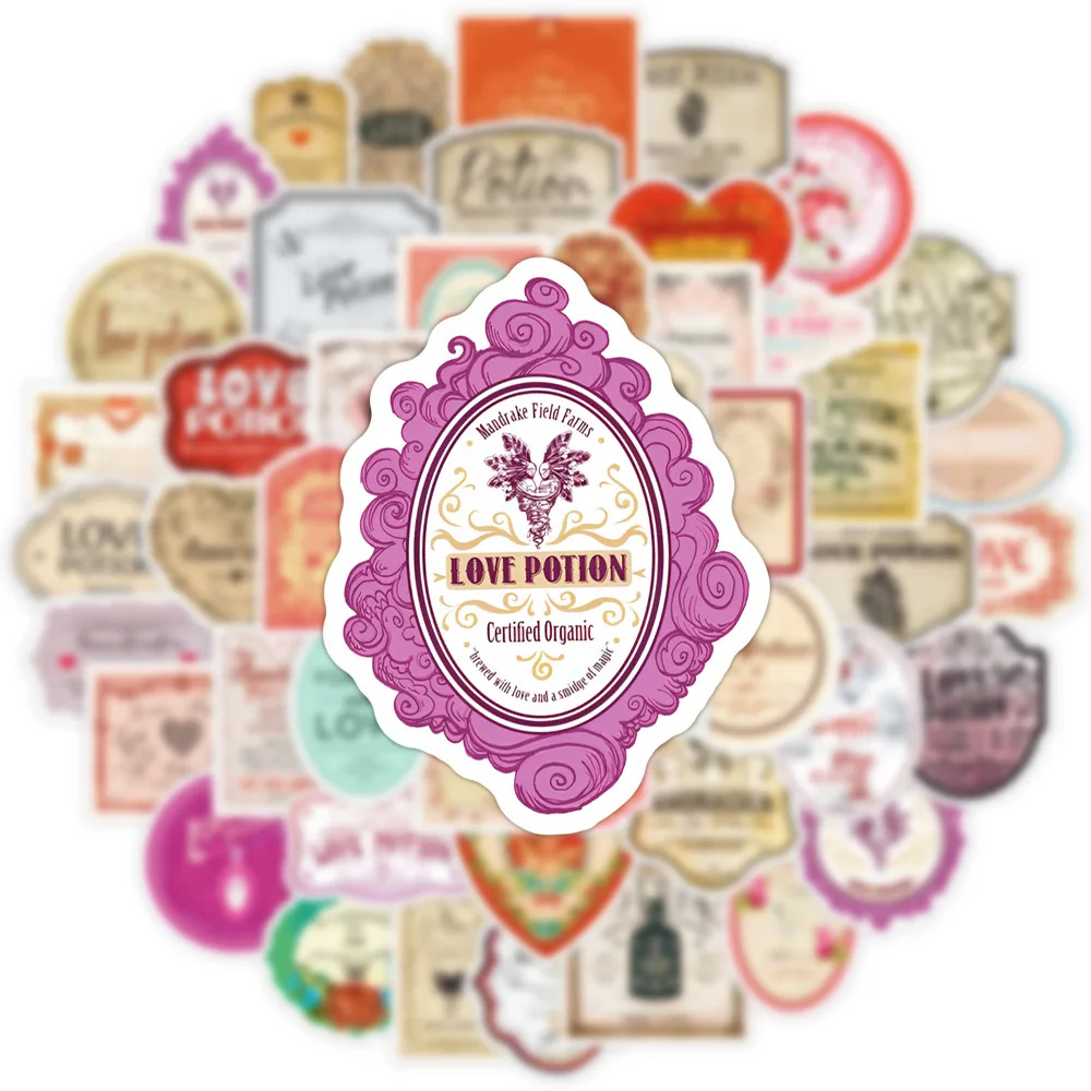 10/50Pcs Funny Vintage Halloween Love Potion Label Stickers Valentine\'s Day Decals Phone Luggage Notebook Laptop Bottle Sticker