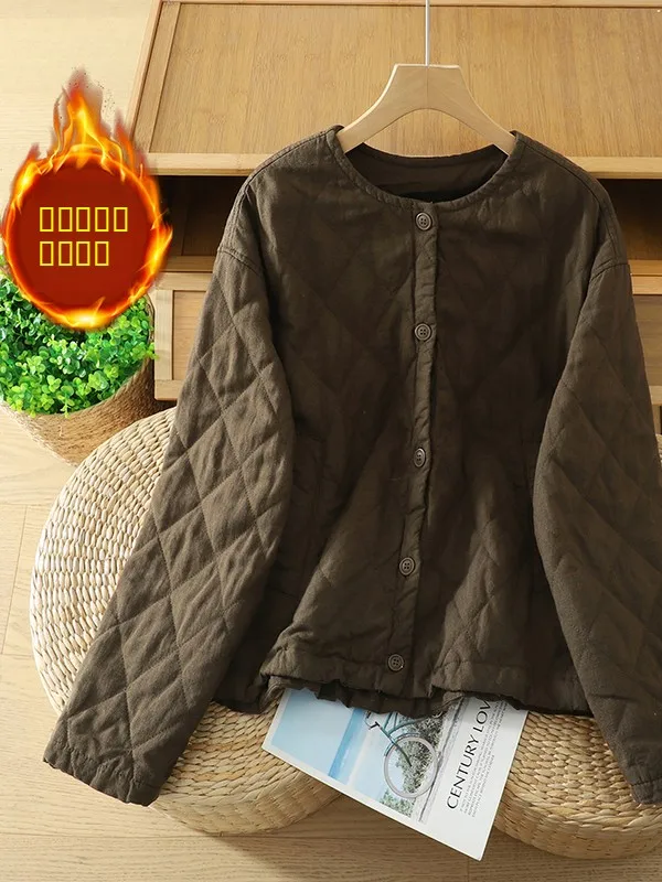 

Retro Thiened Cotton Jaet round Ne ort Outerwear Women Winter Loose Casual Simple Outerwear Warm Cotton Clothes