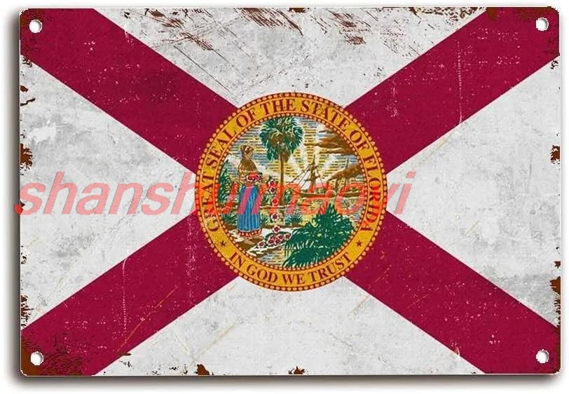 Tin Sign Florida Flag Florida Flag Art Florida Flag Wall Art Vintage Style Metal Tin Sign Wall Art Decorative Metal Sign 8x ADS