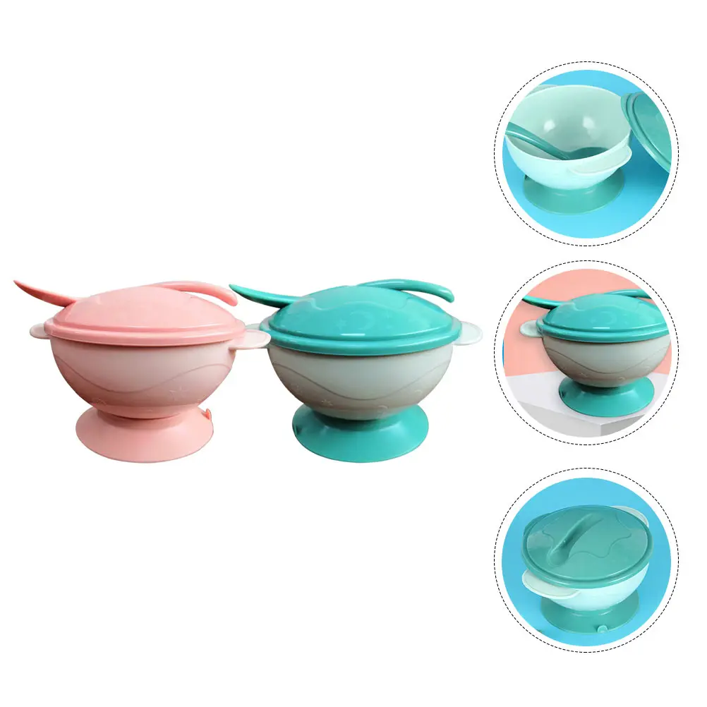 

Baby Food Bowl Set Suction Cup Tableware 2 Sets Bowls Cutlery Children Spoon Training Durable Portable Non Slip