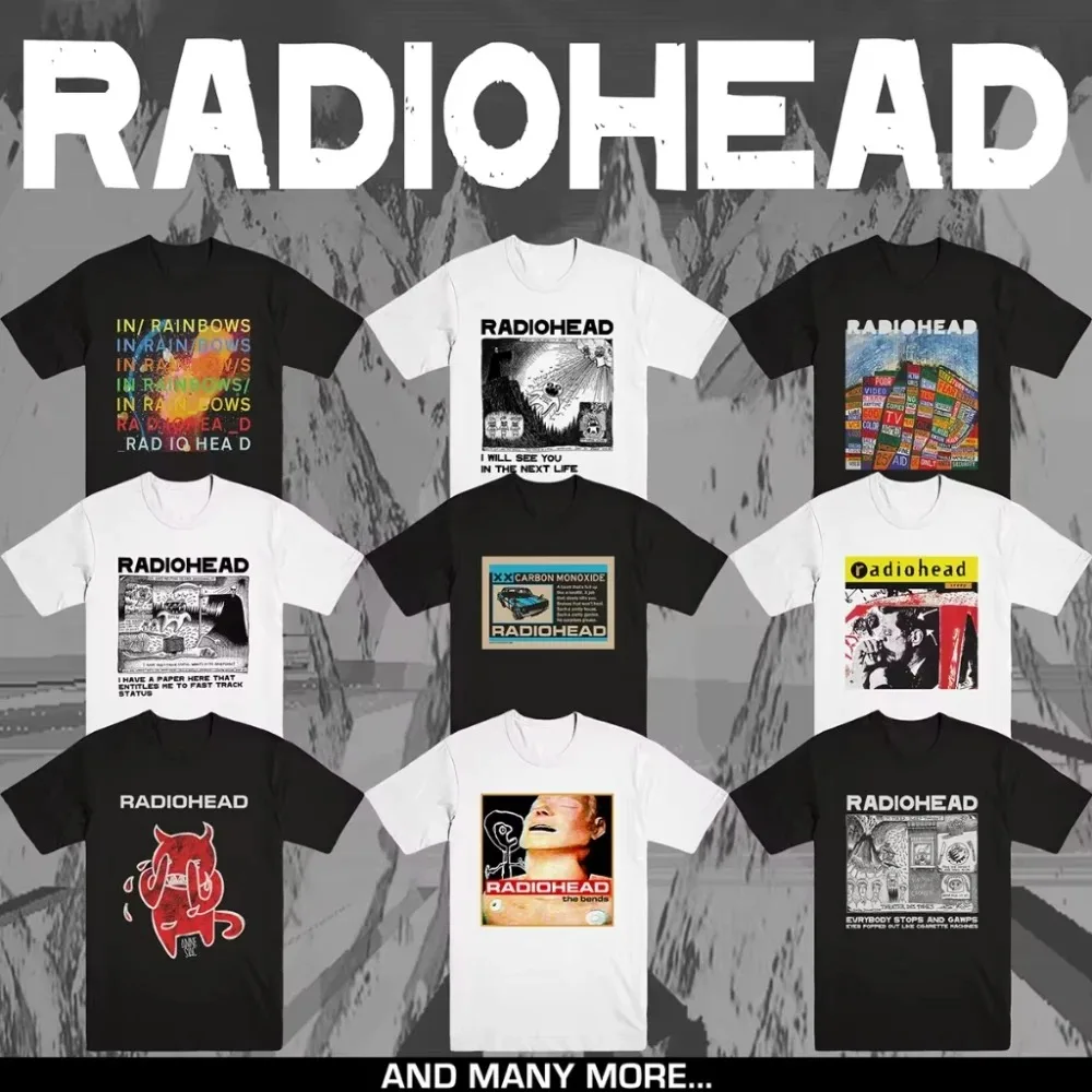 RADIOHEAD Camiseta estampada para hombre de gran tamaño Y2k Heavy Metal Band alternativa Rock Punk americano Casual algodón cuello redondo manga corta