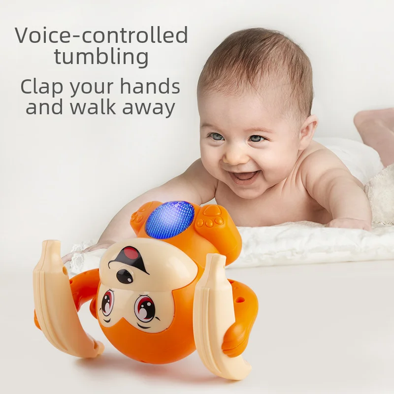 Baby Electric Controlled Glowing Monkey Rolling Toy Crawling Practice Tool Suitable For Infants Free Shipping