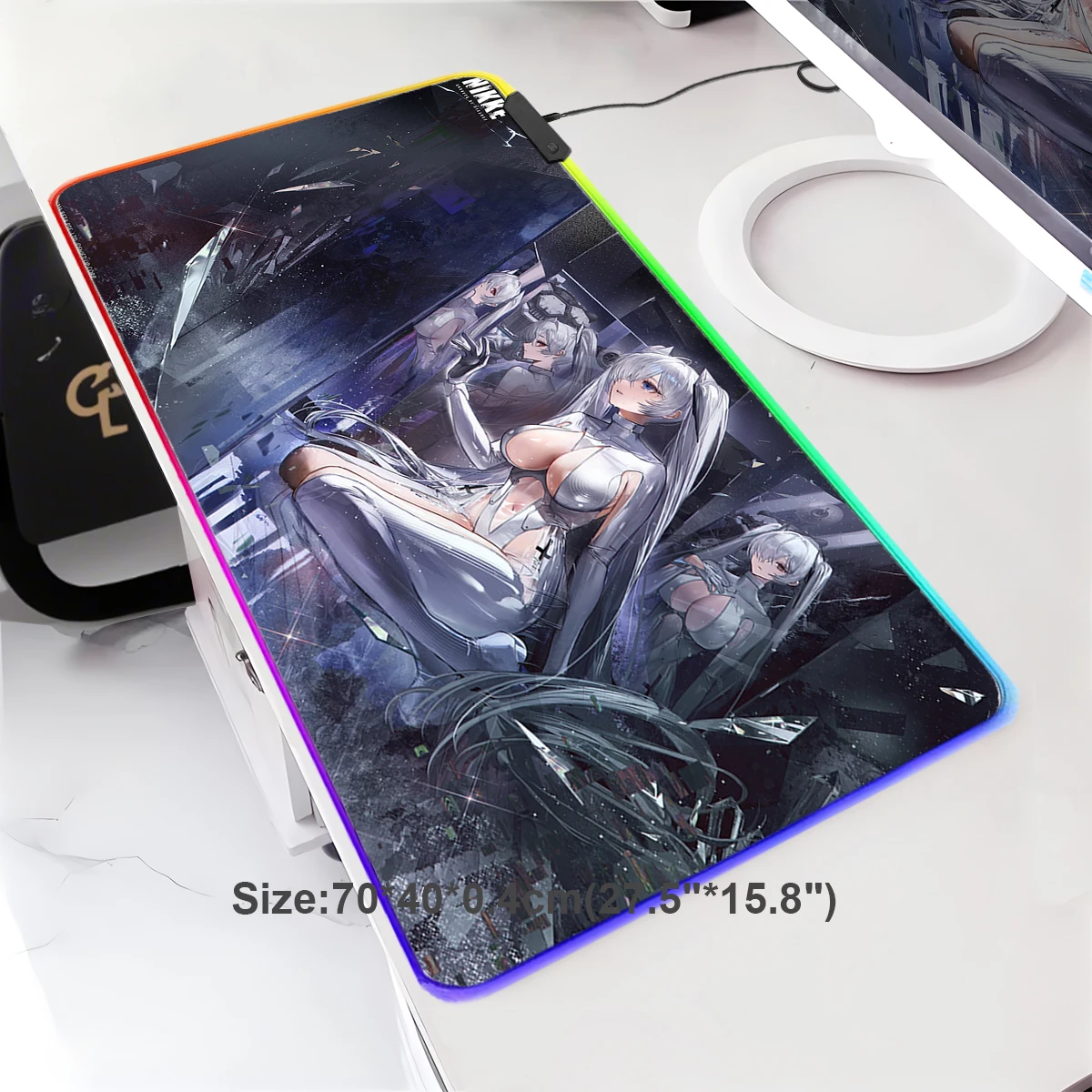 

RGB Mouse Pad XXL Laptop Mat Gaming Mousepad Jan/25 Update NIKKE LED Luminous Backlit Keyboard Gamer Girl Table Pads Desk Mat