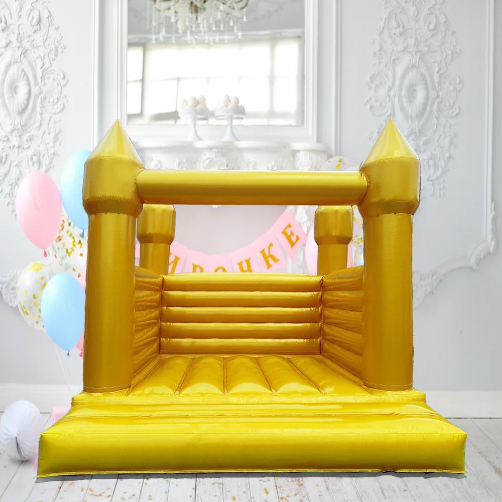 Gold Bounce House with Blower Commercial Grade Certified 100% PVC White Bouncy Castle for Memorable Birthday Parties & Event