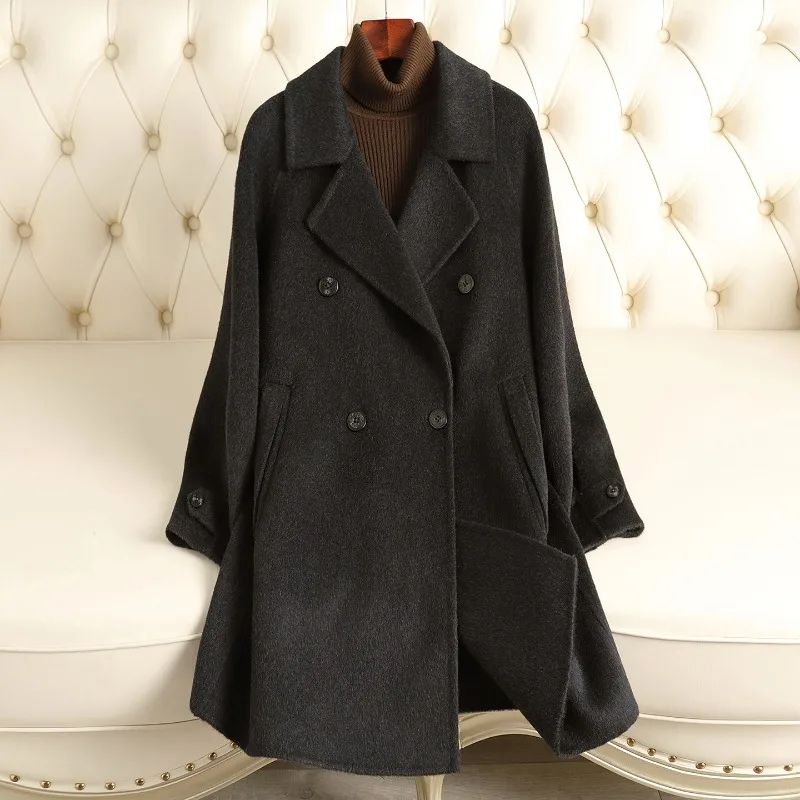 

Autumn and Winter New Double-sided Cashmere Jacket Wool Coat Women's Woolen Coat Slimming and Figure-hugging Tencel Suit Collar