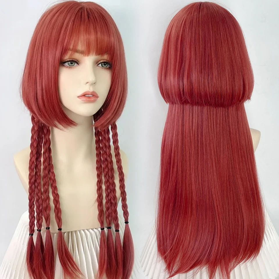Synthetic Long Straight Wigs for Women Orange Red Jellyfish Head Cosplay Heat-Resistant Wig
