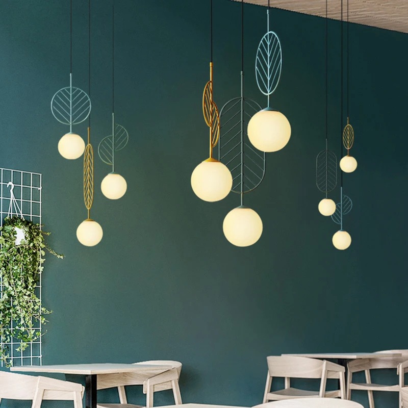 Imagem -03 - Nordic Modern Pendant Lights Macaron Iron Lâmpada Suspensa para Quarto Sala de Jantar Cozinha Bola de Vidro Led Hanglamp Colorido