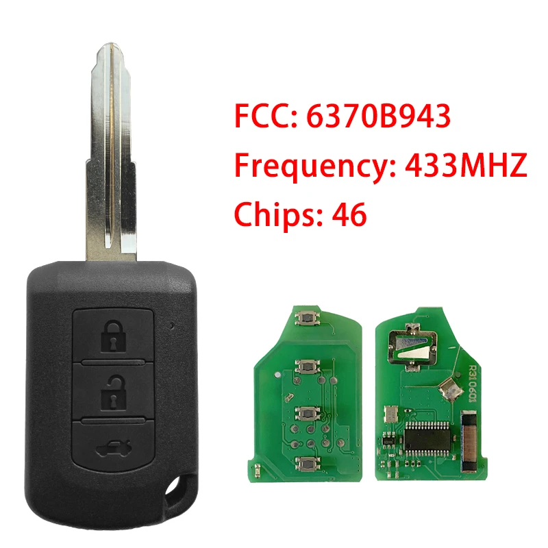 CN011030 Aftermarket Key For 2016-2019 Mitsubishi Lancer Remote 433MHZ ID46 Chip FCC ID 6370B943