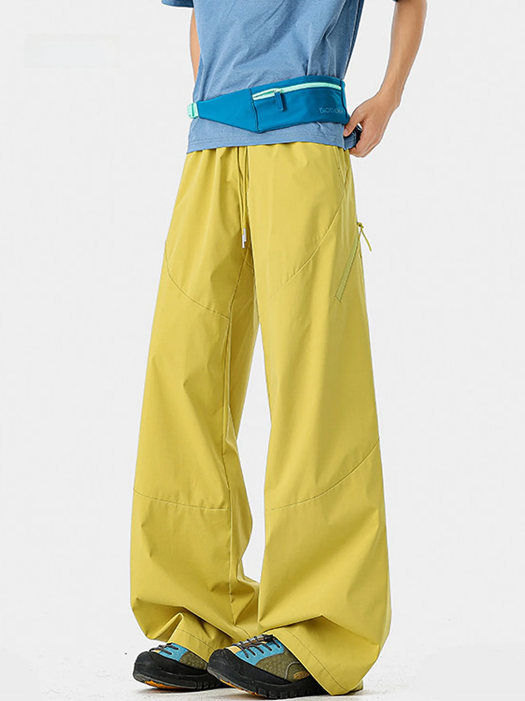 Water-Resistant Windbreaker Pants Unisex Spring Quick-Dry Paratrooper Workwear Loose Wide-Leg Casual Sports Pants