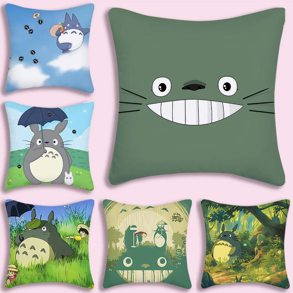 Hot Anime Lovely T-Totoroes Pillow Covers Cartoon Sofa Decorative Home Double-sided Printing Short Plush Cute Cushion Cover