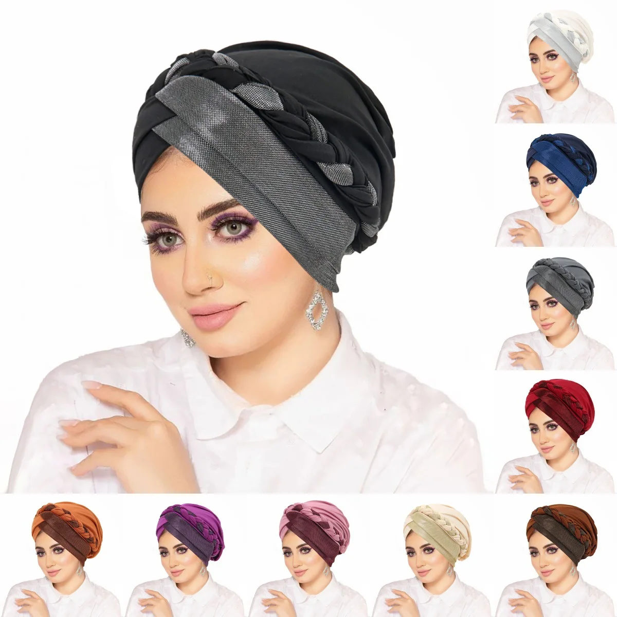 

Forehead Cross Braids Turban Women Chemo Cap Muslim Hijab Bonnet Patchwork Headscarf Hair Loss Bandanas Headband Turbante Mujer