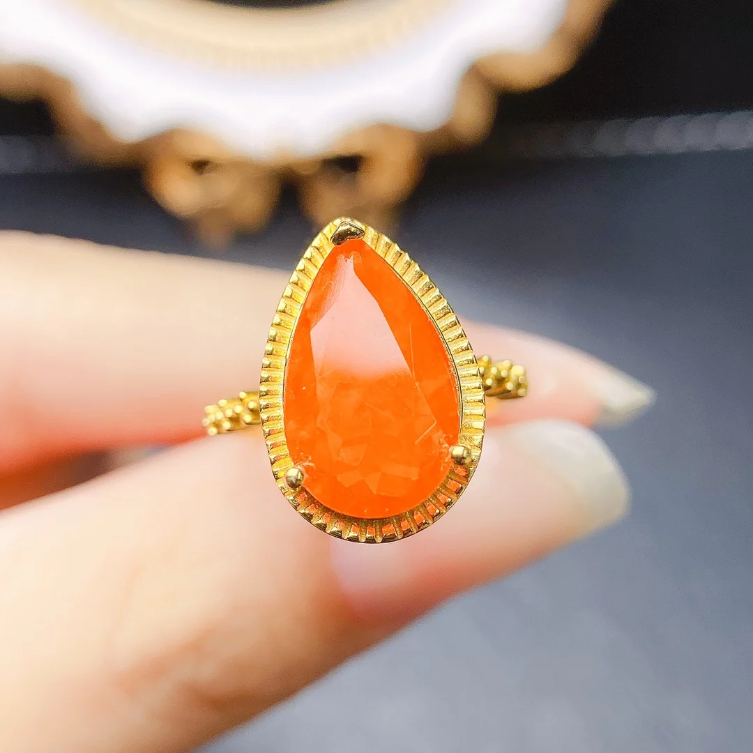 925 Silver Natural Orange Opal Gemstone Ring October Birthstone Jewelry Solitaire Unisex Proposal Ring Birthday Gift For Wife