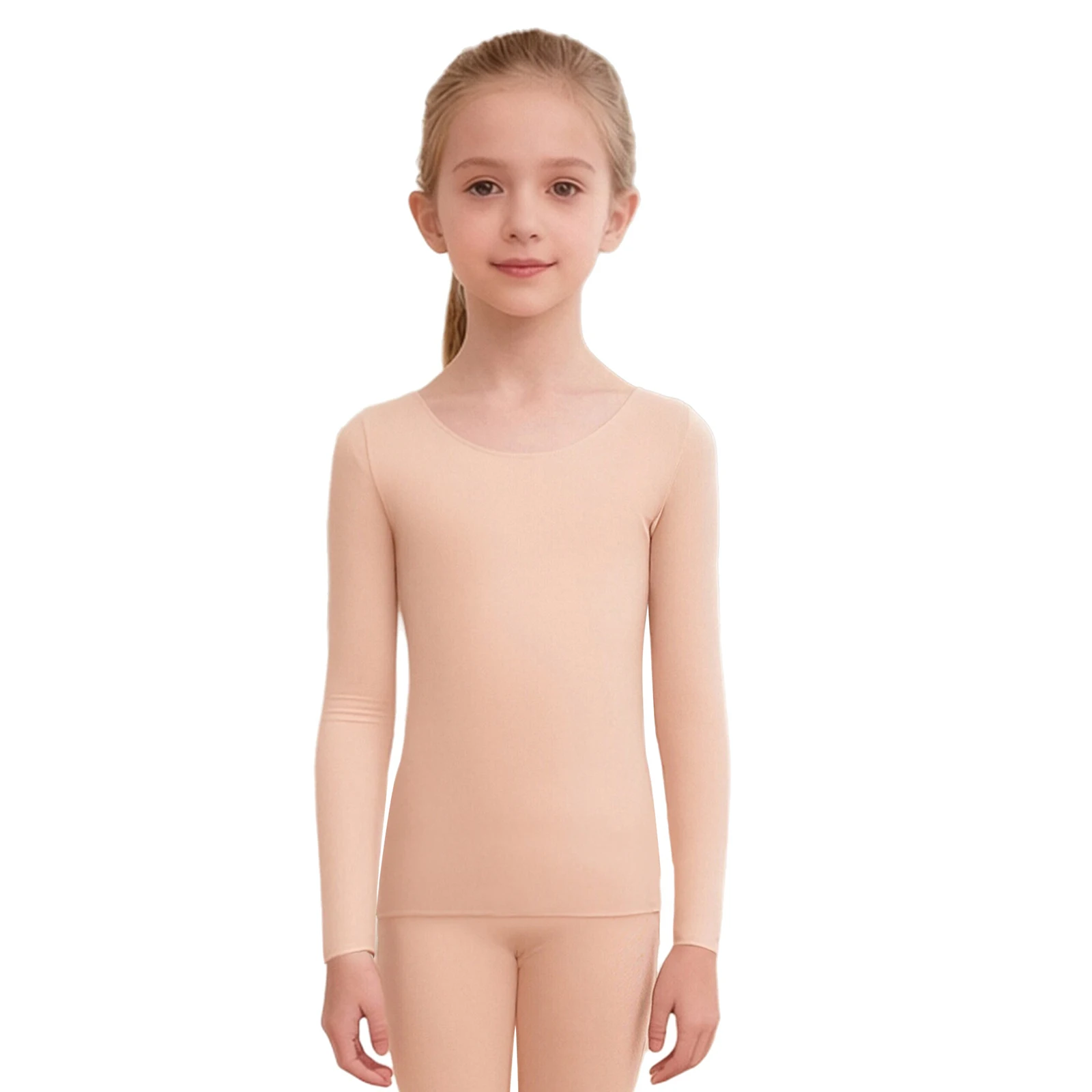 

Kids Girls Seamless Thermal Underwear Tops Round Neck Long Sleeve Pullover Top for Dance Practice Warm Up