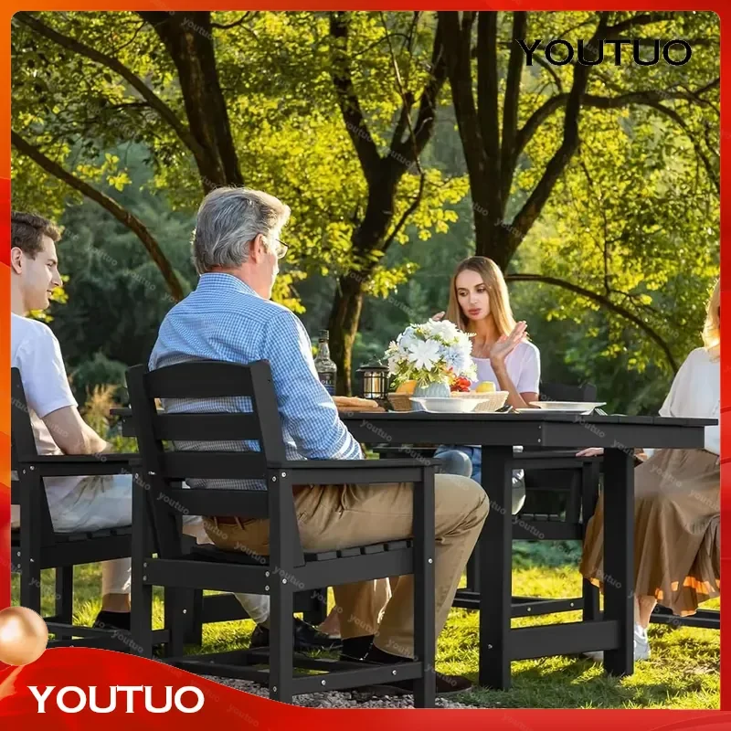 Modern 7 Piece Outdoor Dining Table Set All Weather Waterproof HDPE Foldable for Courtyard Villa Park Hotel Restaurant
