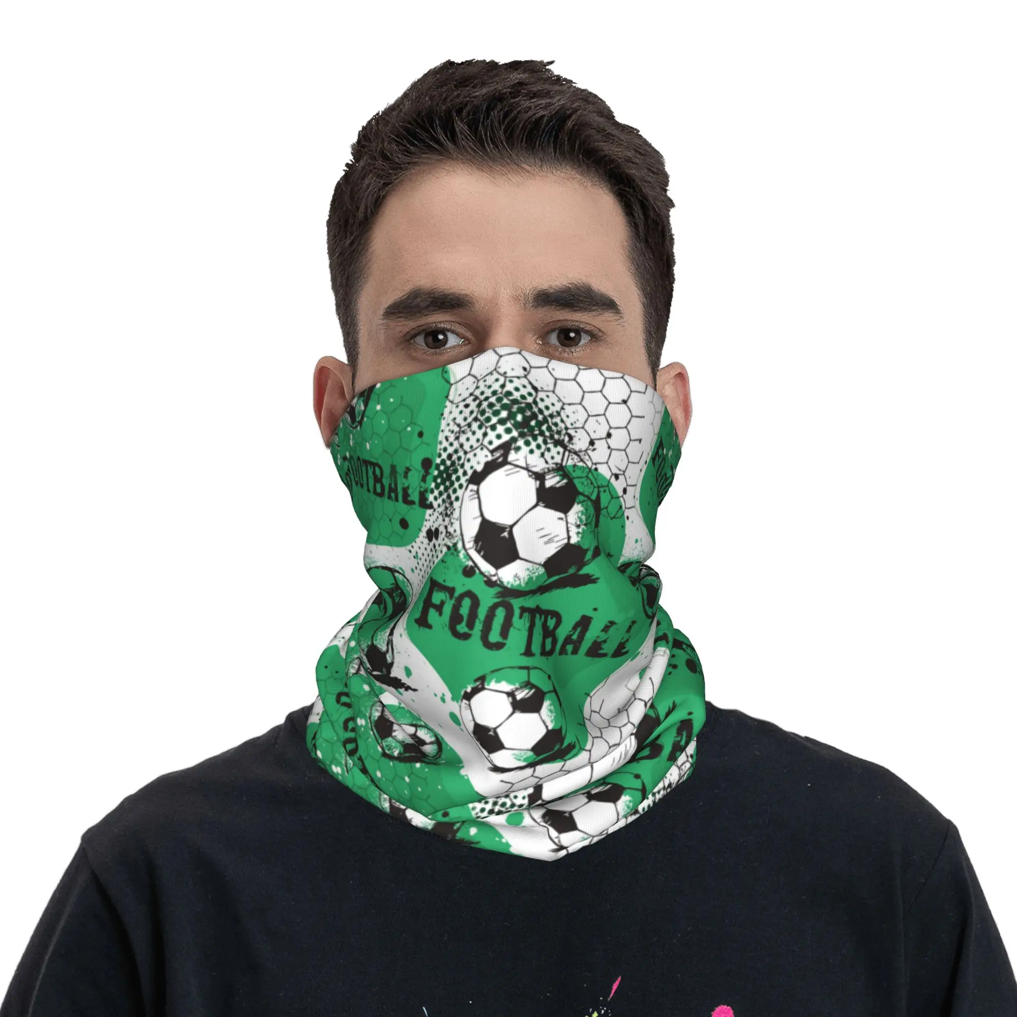 Soccer Bandana Neck Gaiter Printed Football Balls Sports Wrap Scarf Warm Headband Outdoor Sports for Men Women Adult Breathable