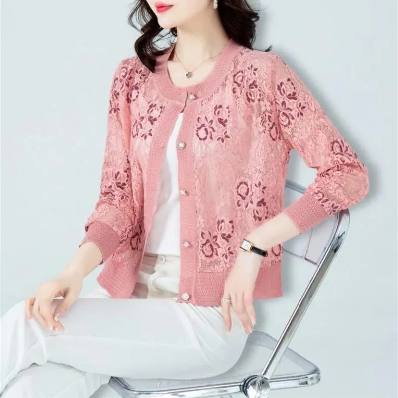 Thin Lace Knitted Jacket Women's Summer Autumn Knitwear Top Cardigan 2026 New Korean Version Shawl Coat Female Sunproof Clothing