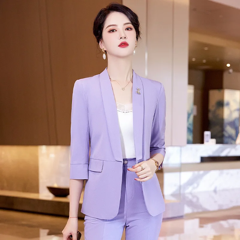 

Women's Small Suit Jacket2024Spring and Summer New Fashion Temperament Leisure Versatile Mid-Length Sleeve Small Man Two-Piece S