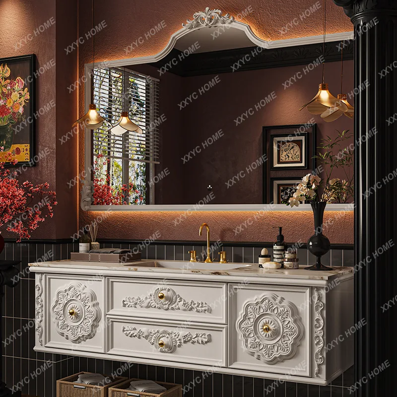 ML  Oak Retro Bathroom Cabinet Combination Toilet Wash Sink Smart Mirror Cabinet