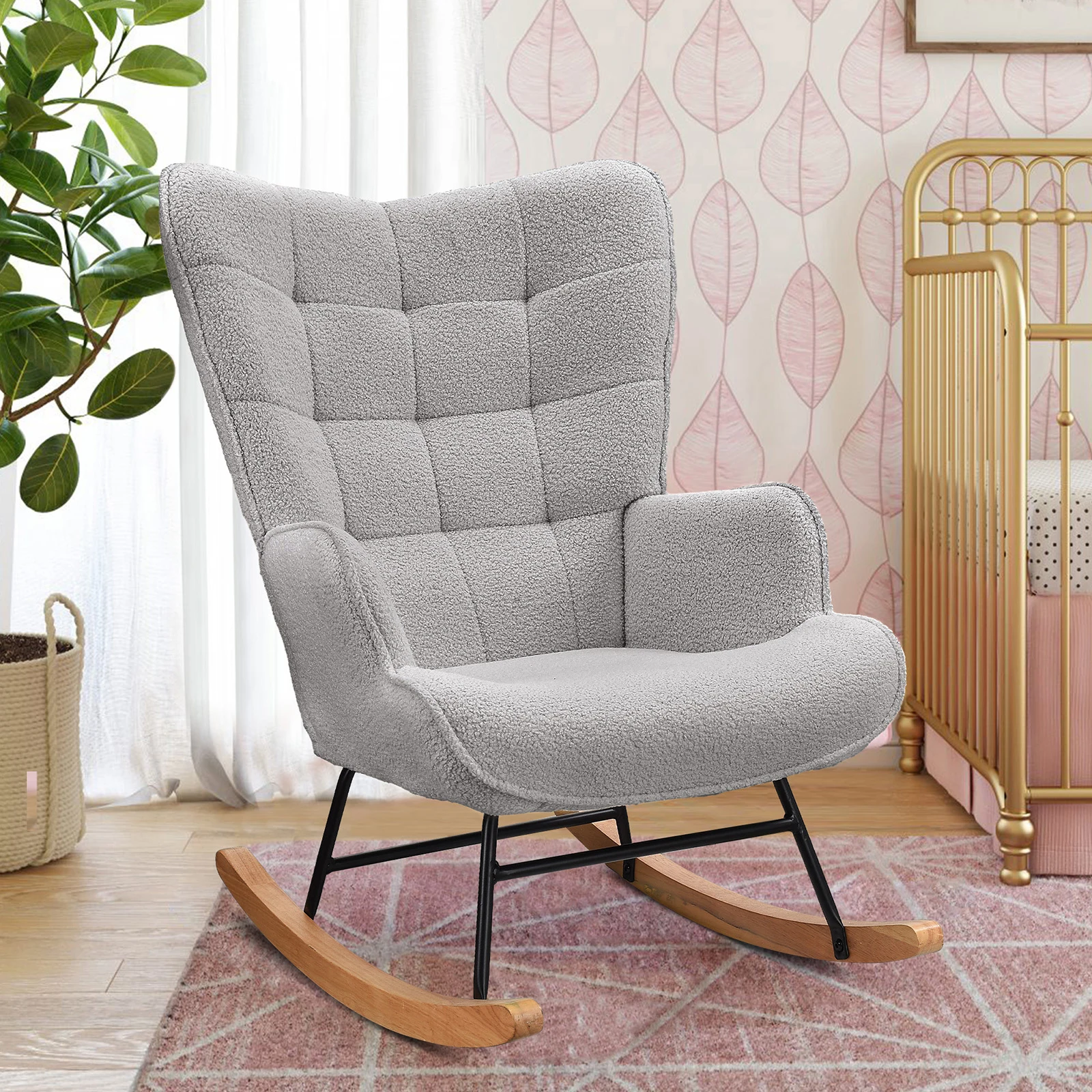 Rocking Chair,Square Plaid Backrest Armchair,Bedroom Living Room Lounge Chair