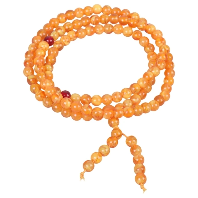 E0BF Handcrafted Amber Polished Beads Necklace Rosary Neckchain Bvangle For Spiritual Practice Daily Wear Accessory
