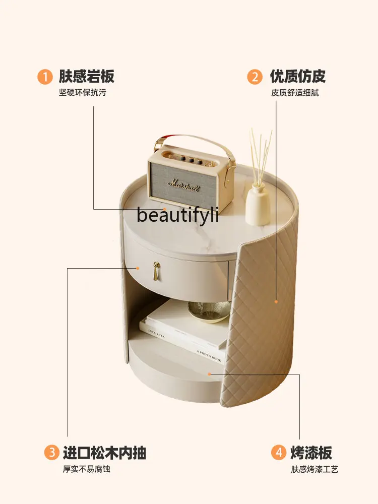 Table de oral et Ronde en Pierre de Style Crème, Armoire de Rangement Créative pour Chambre à Coucher