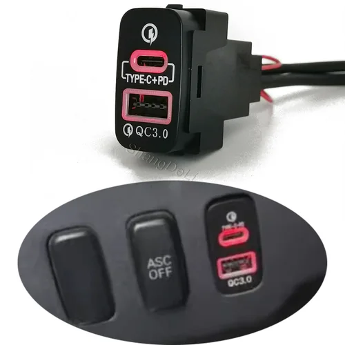 Imagen 1 del producto Cargador rápido de coche con doble USB y LED rojo, tipo C, PD, QC3.0, para Mitsubishi Outlander Lancer EX Pajero V73 V93 V97, 1 unidad