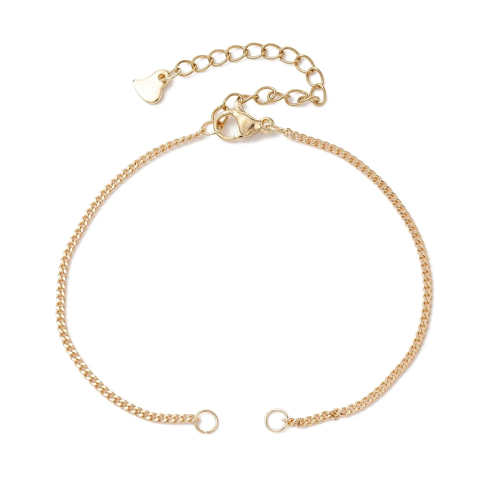 10pcs Brass Curb Chain Bracelet Making Kit, 6-3/4 inch(17cm) Length with Lobster Clasp for DIY Jewelry Craft