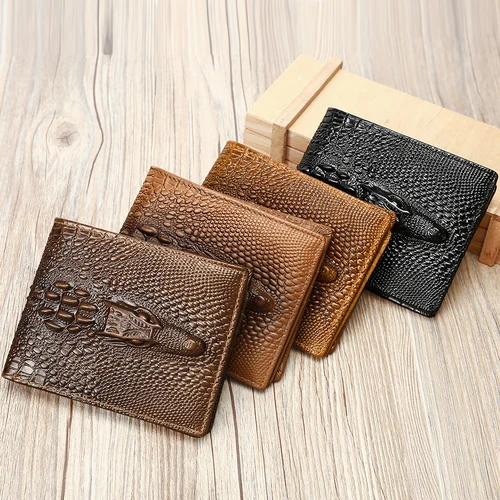 Imagen 2 del producto WESTAL Cartera corta de piel de vaca de primera capa tendencia al aire libre cartera de monedas de cocodrilo novedosa con múltiples tarjetas para hombre regalo