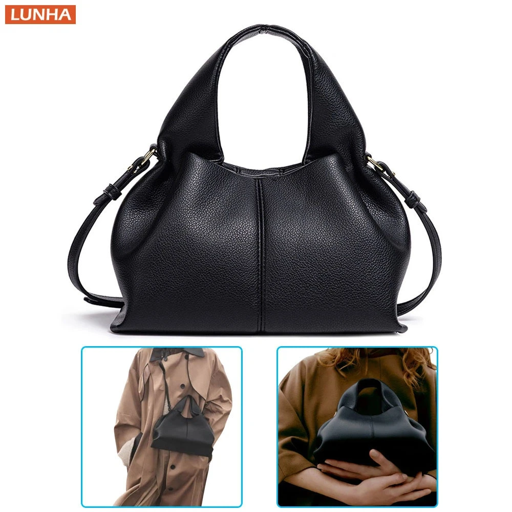 

Women Luxury Designer Dumpling Shape Folds Cloud Handbag Soft PU Leather Shoulder Crossbody Bag French Style Purse For Ladies