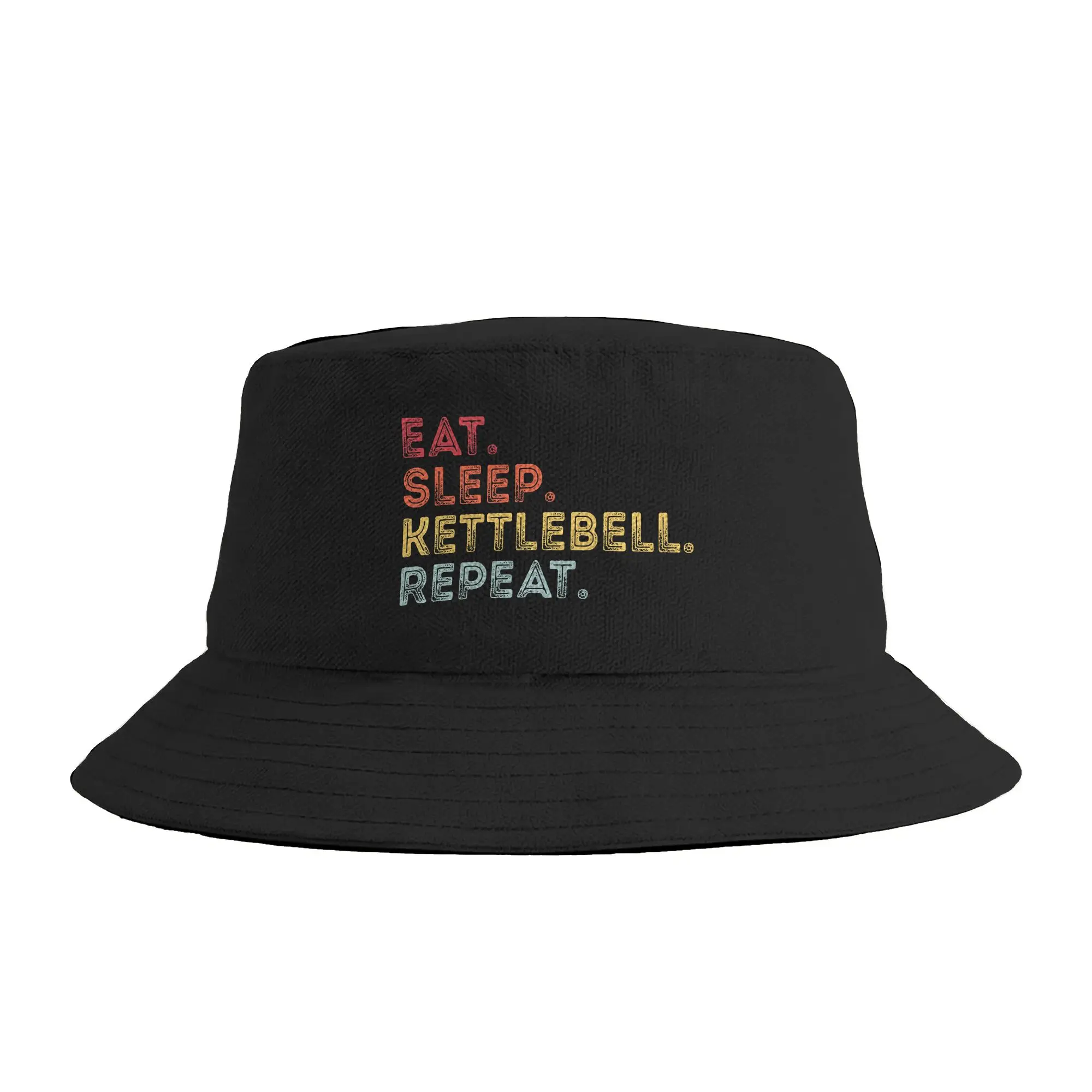 Men Women Retro Eat Sleep Kettlebell Repeat Fitness Gym Bucket Hat  Personality Fisherman Hats Summer Casual Beach Travel Caps